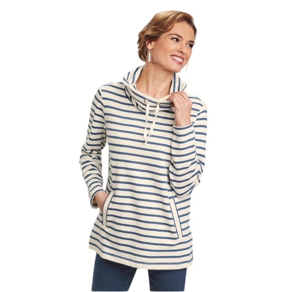 NORTHSTYLE Navy Blue Stripe Cowlneck Pullover Sweatshirt Top Women's Size 1X - Picture 1 of 16
